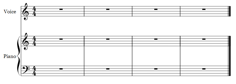 Imagem de uma pauta em branco para piano e voz