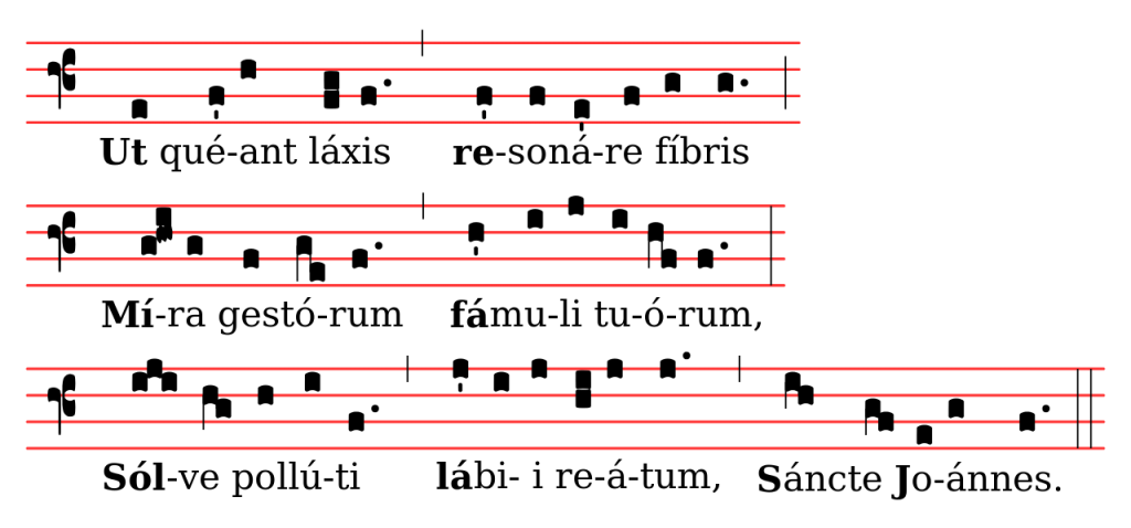 As bases das notas musicais na escrita em tetragrama do hino a São João Batista